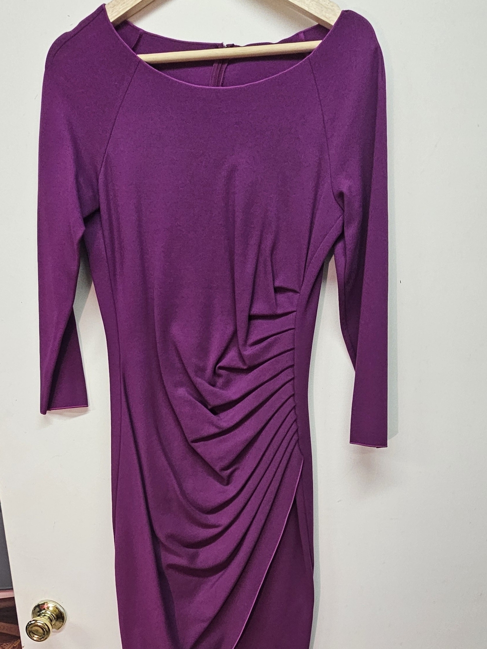 Armani Collezioni Fuchsia Long-Sleeve Ruched Sheath Dress